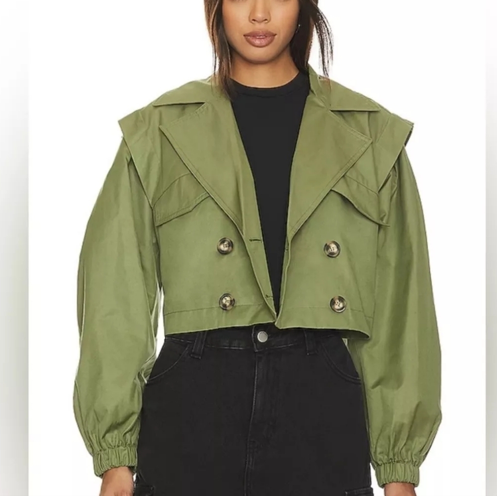 NWOT Free People Looking Glass Trench Coat in Loden Green Medium  $148